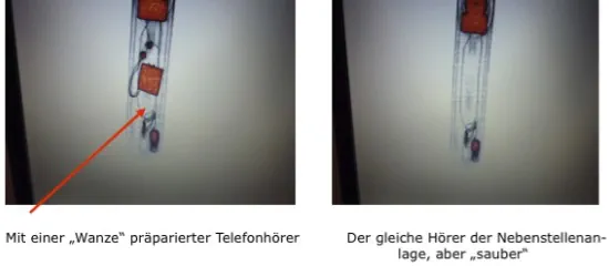 Röntgenaufnahme von Telefonen mit und ohne Wanze